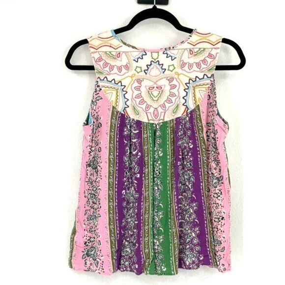 One September Anthropologie Boho Larkspur Embroidered Patchwork Print Tank Flowy - Picture 2 of 8